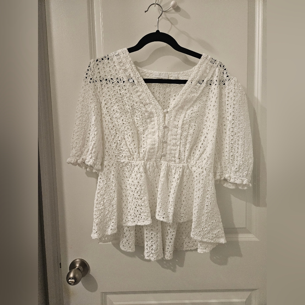 New York and Company white eyelet top size L
